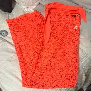 Vibrant Neon Orange Crochet Coverup pants🌸🌸